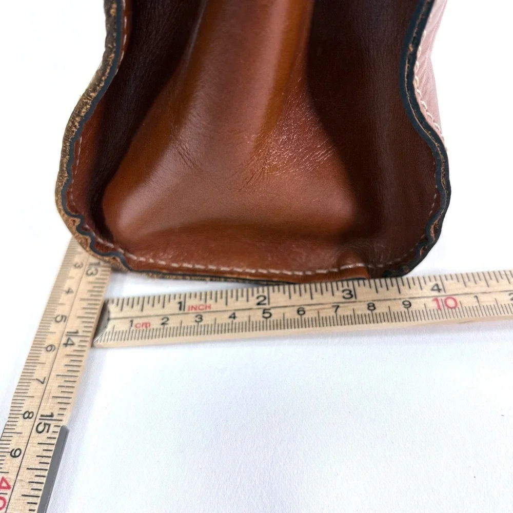 Patricia Nash Rienzo Satchel Tan Leather Shoulder Bag Contrast Stitching